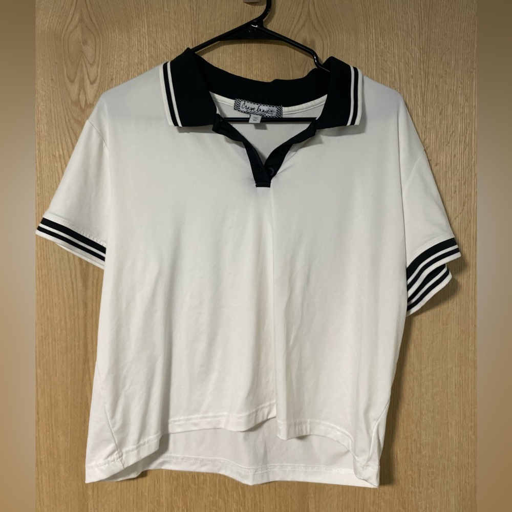 Crave Fame White Polo Shirt with Black Trim XL